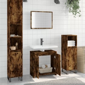 Set Mobili da Bagno 2 pz Rovere Fumo in Legno Multistrato