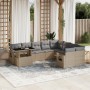 Set Divano da Giardino 10 pz con Cuscini Beige in Polyrattan