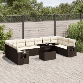 Set Divani da Giardino 11 pz con Cuscini Polyrattan Marrone