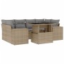 Set Divani da Giardino 7 pz con Cuscini Beige in Polyrattan