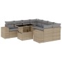 Set Divano da Giardino 9 pz con Cuscini Beige in Polyrattan