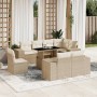 Set Divano da Giardino 9 pz con Cuscini Beige in Polyrattan