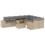 Set Divano da Giardino 10 pz con Cuscini Beige in Polyrattan