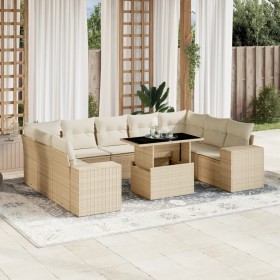 Set Divano da Giardino 10 pz con Cuscini Beige in Polyrattan