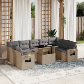 Set Divano da Giardino 10 pz con Cuscini Beige in Polyrattan