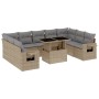 Set Divano da Giardino 10 pz con Cuscini Beige in Polyrattan