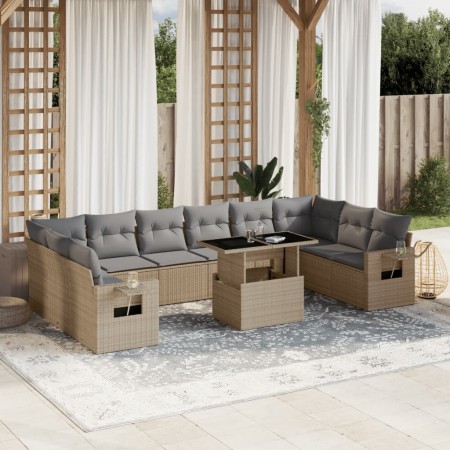 Set Divani da Giardino 11 pz con Cuscini Beige in Polyrattan