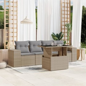 Set Divano da Giardino 5 pz con Cuscini Beige in Polyrattan