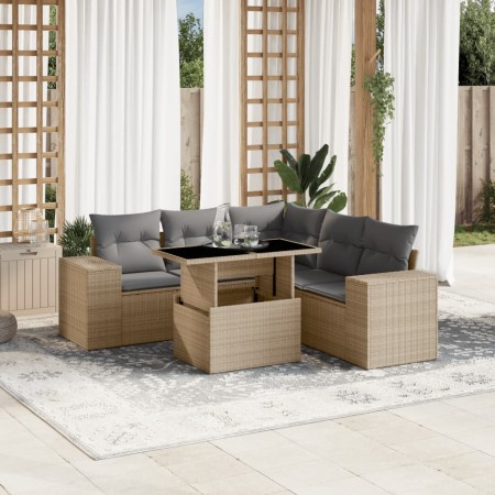 Set Divano da Giardino 6 pz con Cuscini Beige in Polyrattan