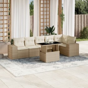 Set Divani da Giardino 7 pz con Cuscini Beige in Polyrattan