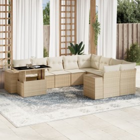 Set Divano da Giardino 10 pz con Cuscini Beige in Polyrattan