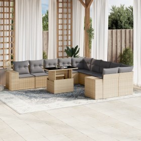 Set Divani da Giardino 11 pz con Cuscini Beige in Polyrattan