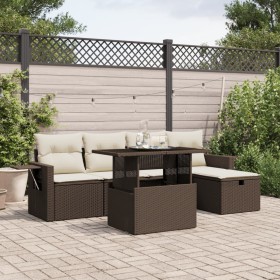 Set Divano da Giardino 6 pz con Cuscini Marrone in Polyrattan