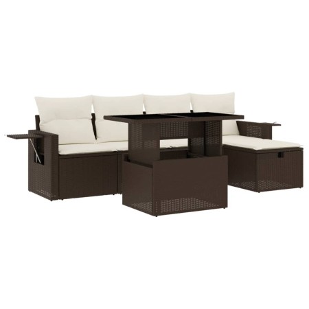 Set Divano da Giardino 6 pz con Cuscini Marrone in Polyrattan