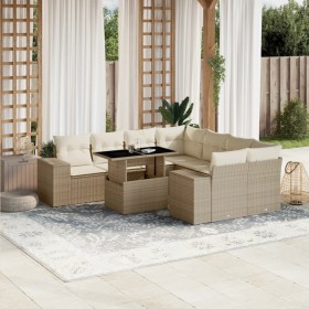 Set Divano da Giardino 9 pz con Cuscini Beige in Polyrattan