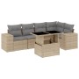 Set Divano da Giardino 6 pz con Cuscini Beige in Polyrattan