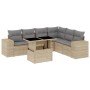 Set Divani da Giardino 7 pz con Cuscini Beige in Polyrattan