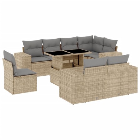 Set Divano da Giardino 9 pz con Cuscini Beige in Polyrattan