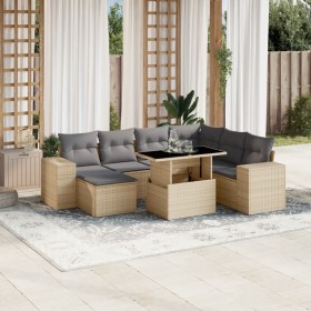 Set Divano da Giardino 8 pz con Cuscini Beige in Polyrattan