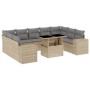 Set Divano da Giardino 10 pz con Cuscini Beige in Polyrattan