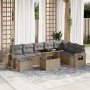 Set Divano da Giardino 9 pz con Cuscini Beige in Polyrattan