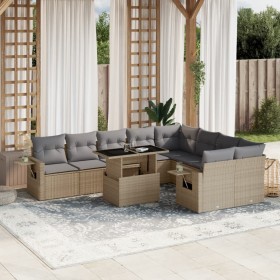 Set Divano da Giardino 10 pz con Cuscini Beige in Polyrattan