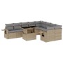 Set Divano da Giardino 10 pz con Cuscini Beige in Polyrattan