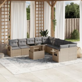 Set Divani da Giardino 11 pz con Cuscini Beige in Polyrattan