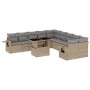 Set Divani da Giardino 11 pz con Cuscini Beige in Polyrattan