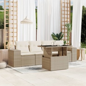 Set Divano da Giardino 5 pz con Cuscini Beige in Polyrattan