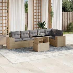 Set Divani da Giardino 7 pz con Cuscini Beige in Polyrattan