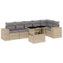 Set Divani da Giardino 7 pz con Cuscini Beige in Polyrattan