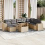 Set Divano da Giardino 9 pz con Cuscini Beige in Polyrattan