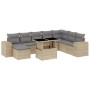 Set Divano da Giardino 9 pz con Cuscini Beige in Polyrattan