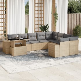 Set Divano da Giardino 10 pz con Cuscini Beige in Polyrattan