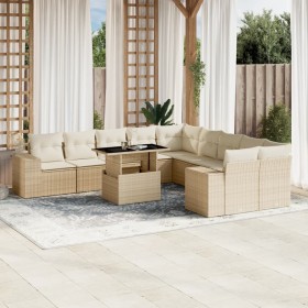 Set Divani da Giardino 11 pz con Cuscini Beige in Polyrattan