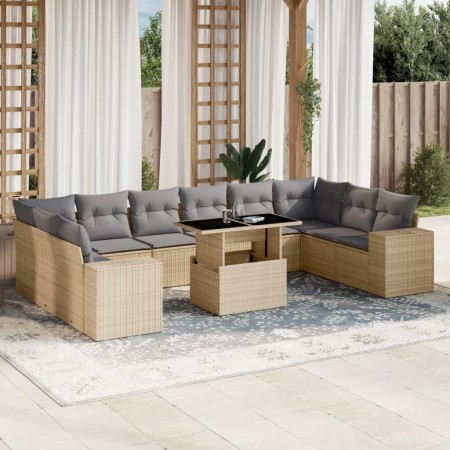 Set Divani da Giardino 11 pz con Cuscini Beige in Polyrattan