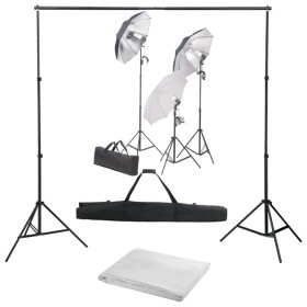 Kit per Studio Fotografico con Set di Luci e Fondale