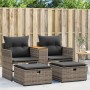 Divano da Giardino 2 Posti con Sgabelli Grigio in Polyrattan