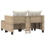 Divano da Giardino 2 Posti con Sgabelli Beige in Polyrattan