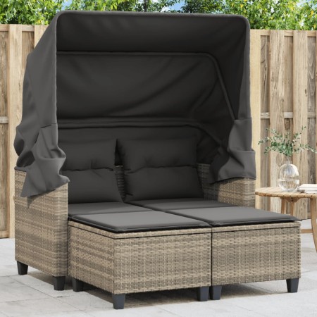 Divano Giardino 2 Posti Tetto Sgabelli Grigio Chiaro Polyrattan