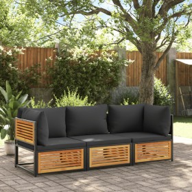 Set Divano da Giardino 3pz con Cuscini Legno Massello di Acacia