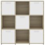 Libreria Bianca e Rovere Sonoma 90x30x90 cm Legno Multistrato