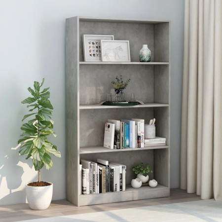 Libreria 4 Ripiani Grigio Cemento 80x24x142cm Legno Multistrato