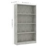 Libreria 4 Ripiani Grigio Cemento 80x24x142cm Legno Multistrato