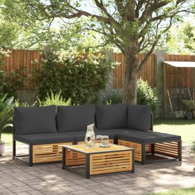 Set Divano da Giardino 5 pz con Cuscini Legno Massello Acacia