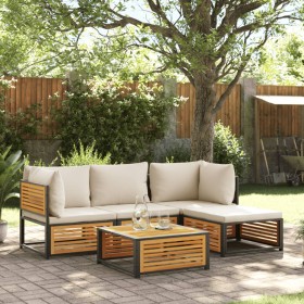 Set Divano da Giardino 5 pz con Cuscini Legno Massello Acacia