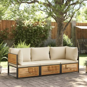 Set Divano da Giardino 3pz con Cuscini Legno Massello di Acacia