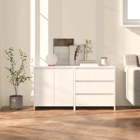 Credenze 2 pz Bianco Lucido in Legno Multistrato