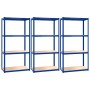 Scaffali a 4 Ripiani 3 pz Blu in Acciaio e Legno Multistrato